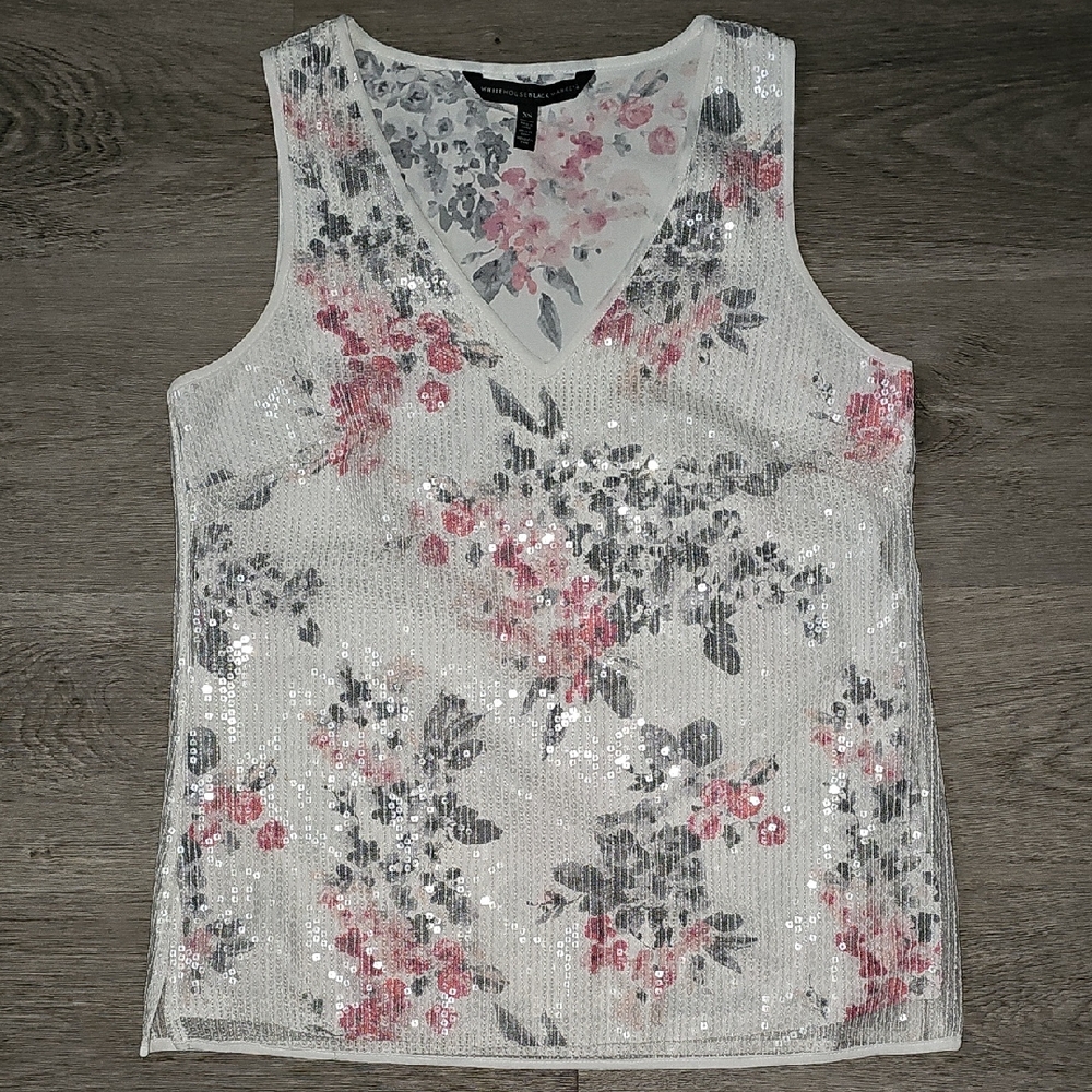 White House Black Market Pink and Gray Sequin Blouse